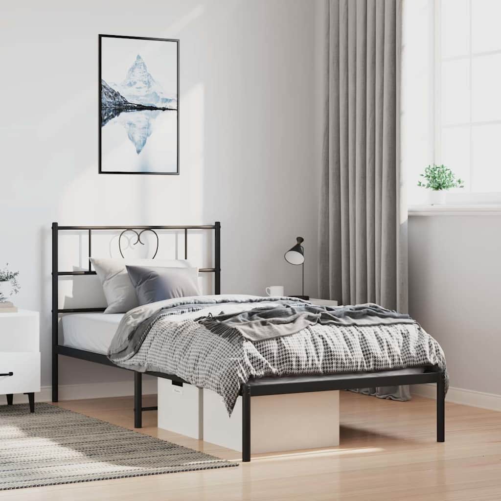 vidaXL Metal Bed Frame without Mattress with Headboard Black 100x200cm 1