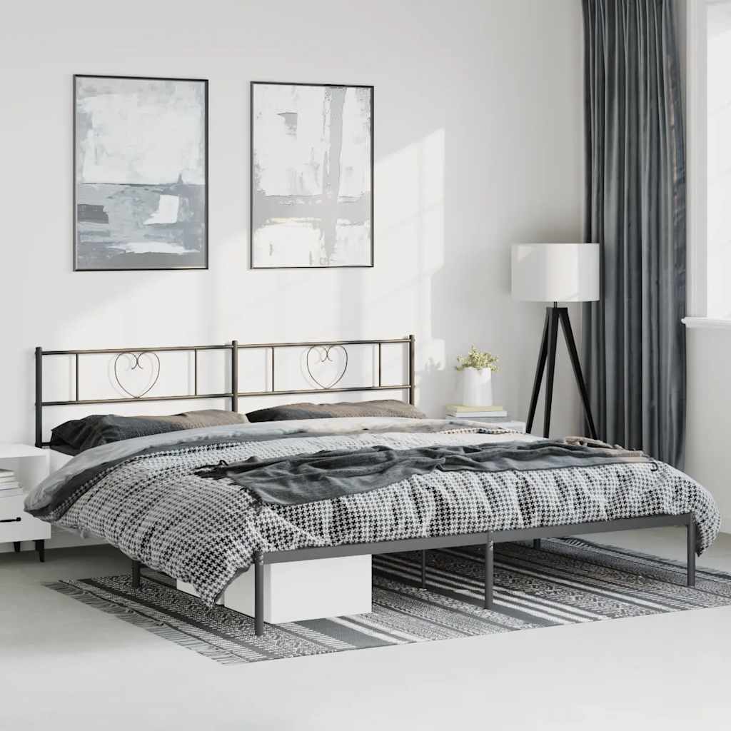 vidaXL Metal Bed Frame without Mattress with Headboard Black 183x213cm 1