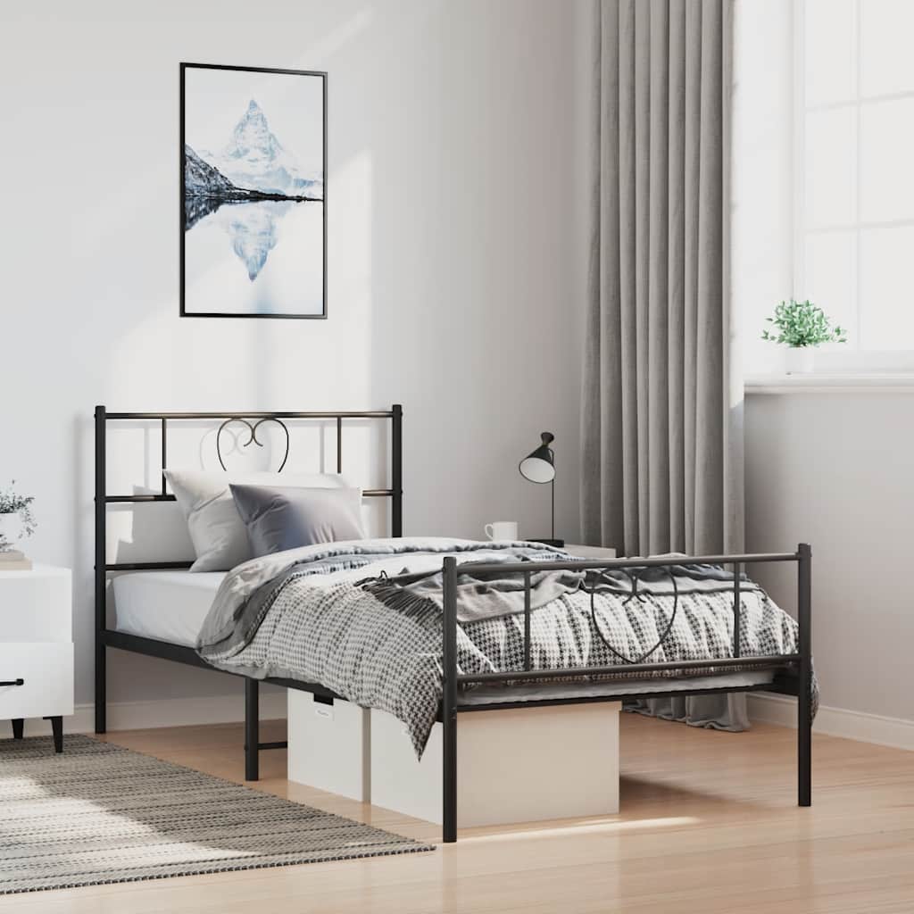 vidaXL Metal Bed Frame without Mattress with Footboard Black 100x190cm 1