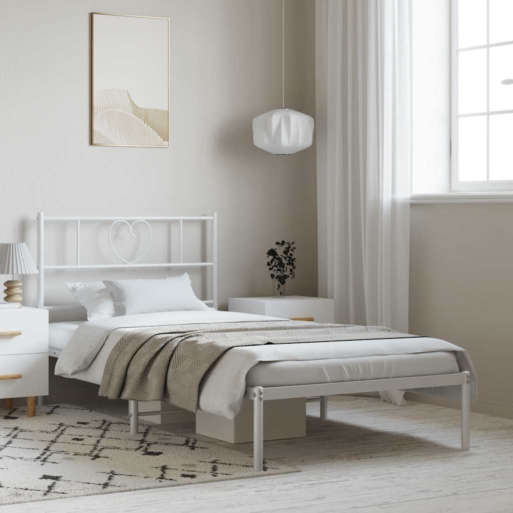 vidaXL Metal Bed Frame without Mattress with Headboard White 100x190cm 1