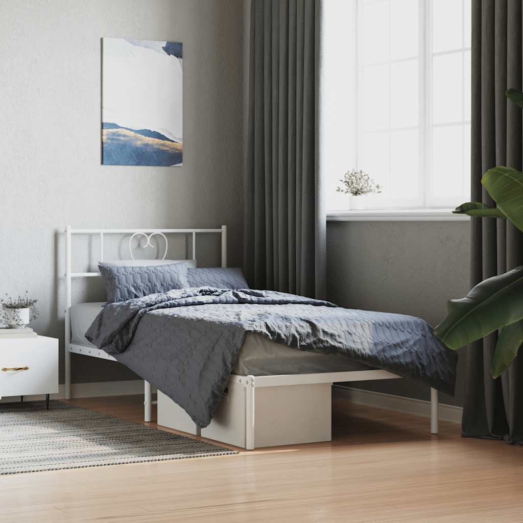 vidaXL Metal Bed Frame without Mattress with Headboard White 107x203cm 1