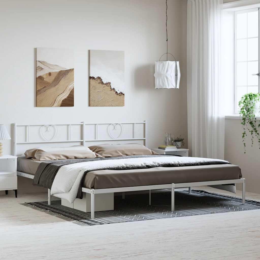 vidaXL Metal Bed Frame without Mattress with Headboard White 183x213cm 1