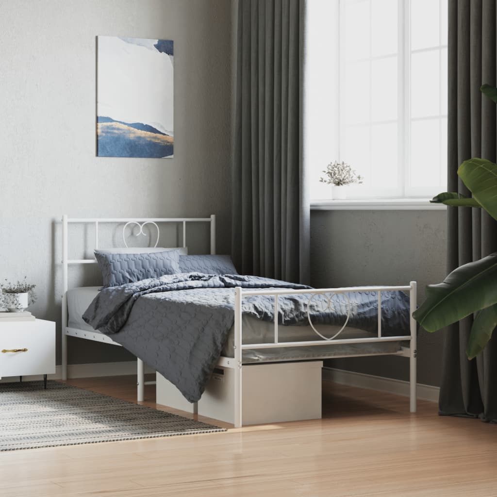 vidaXL Metal Bed Frame without Mattress with Footboard White 90x190cm 1