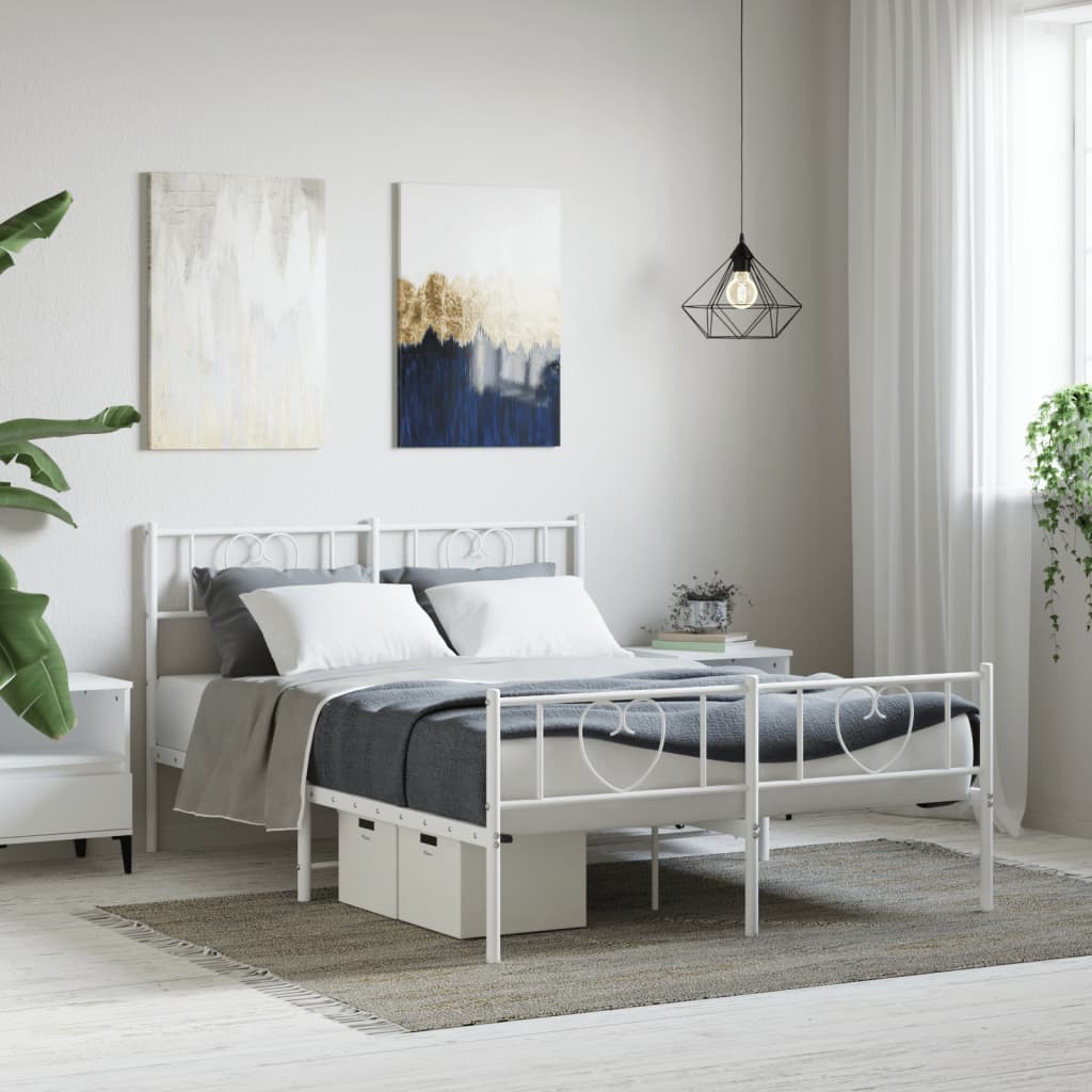 vidaXL Metal Bed Frame without Mattress with Footboard With headboard & footboard White