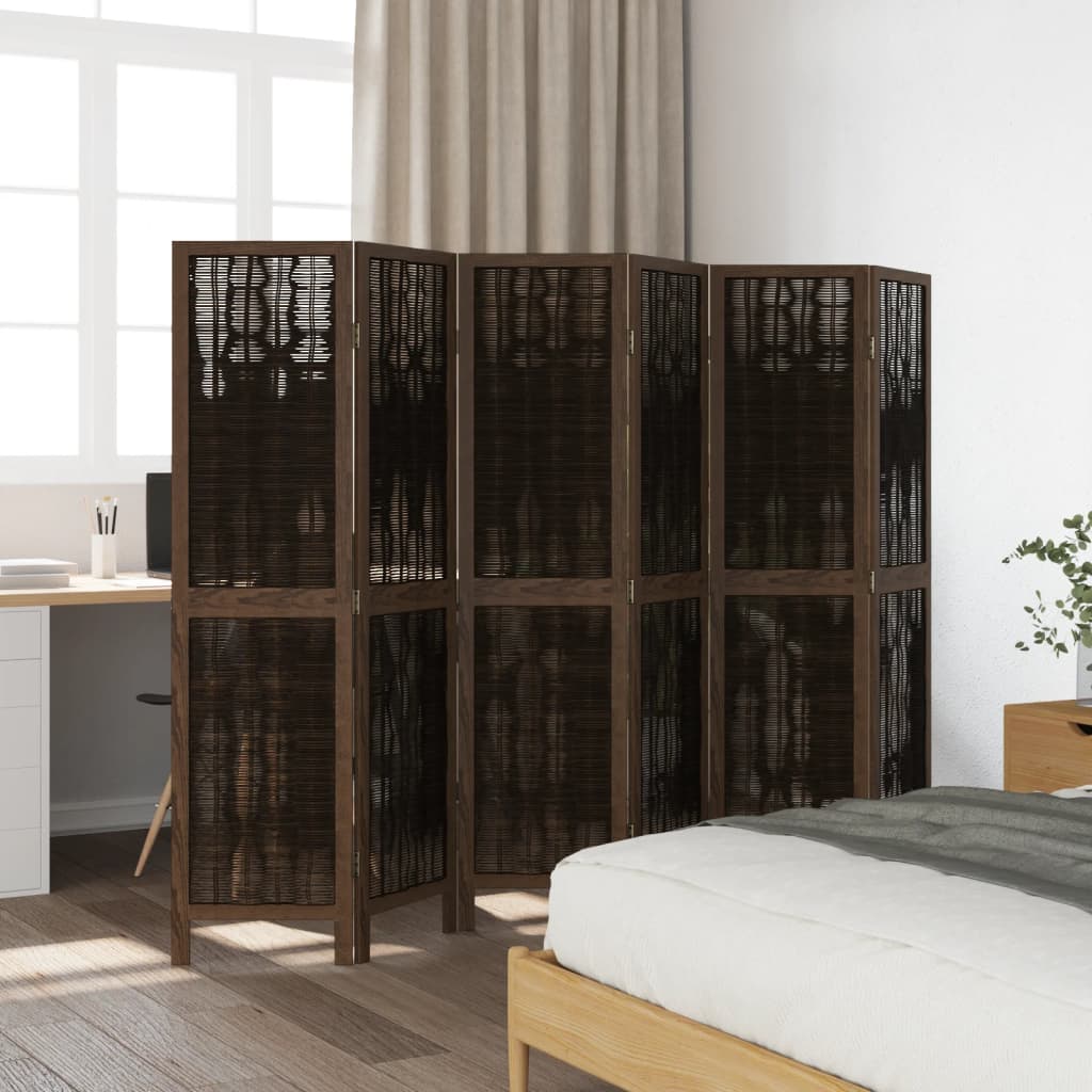 vidaXL Room Divider 6 Panels Dark Brown Solid Wood Paulownia 3