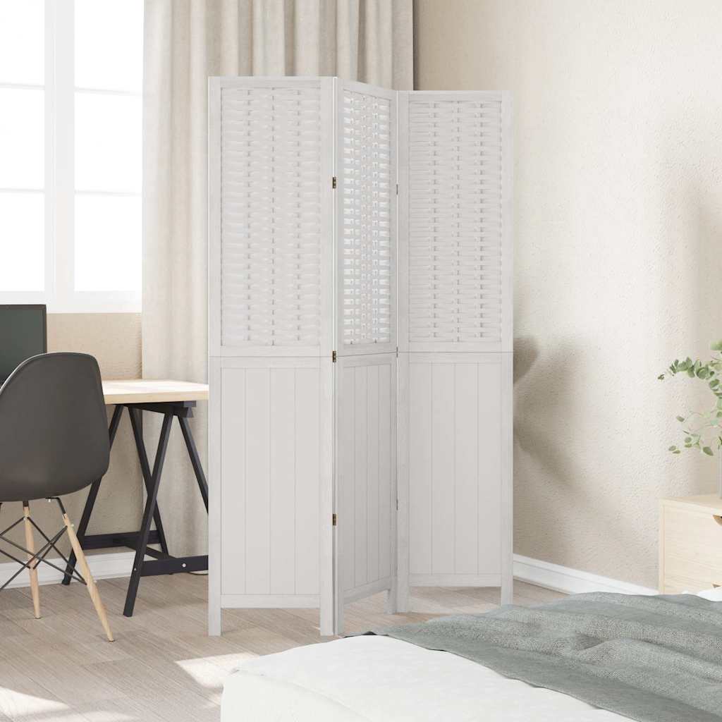vidaXL Room Divider 3 Panels White Solid Wood Paulownia 3