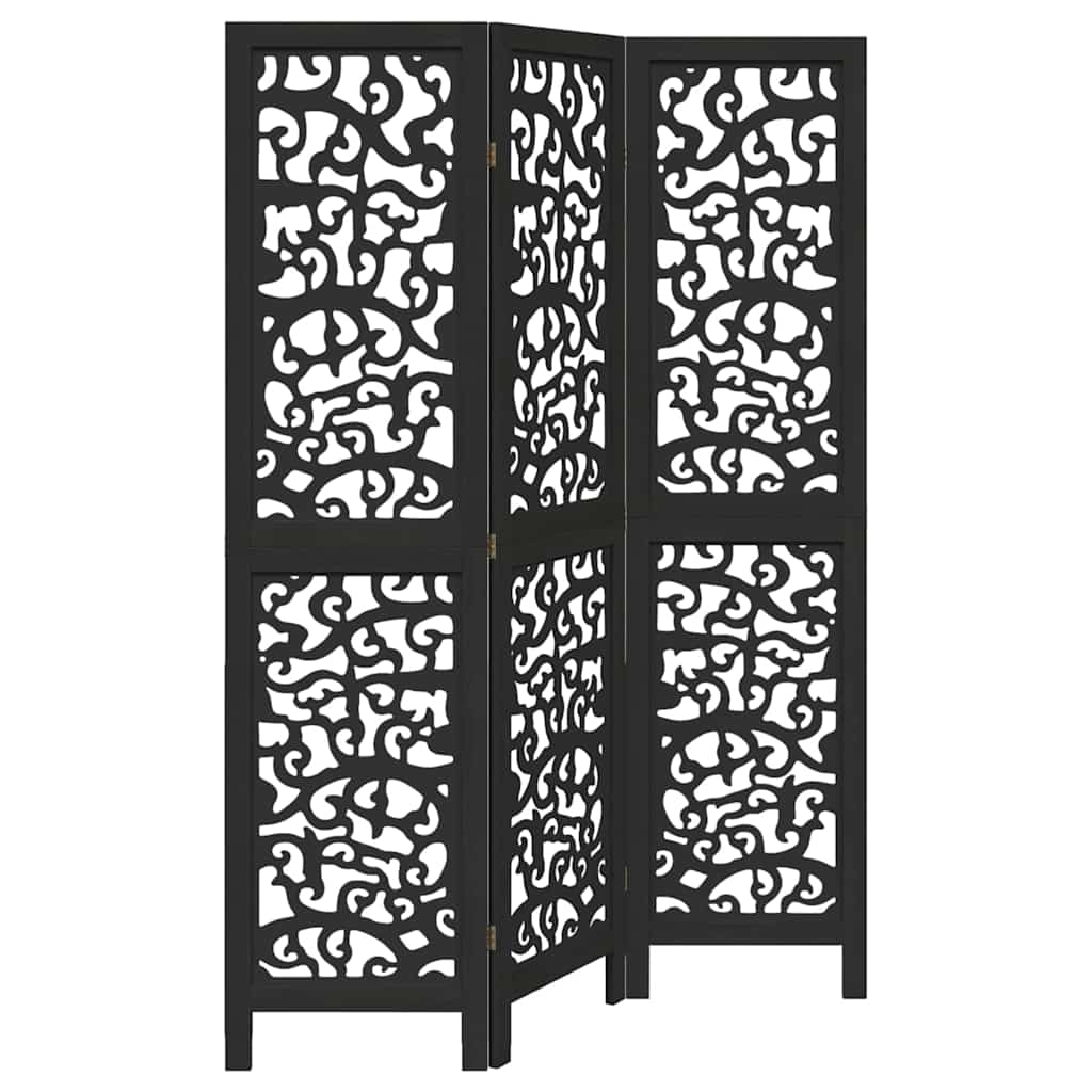 vidaXL Room Divider 3 Panels Black Solid Wood Paulownia 2