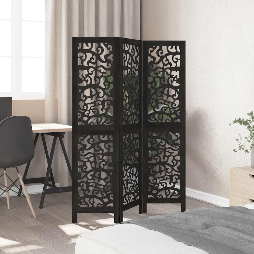 vidaXL Room Divider 3 Panels Black Solid Wood Paulownia 3