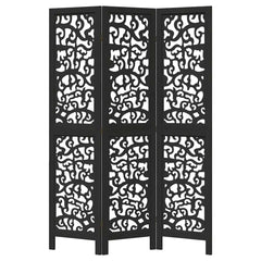 vidaXL Room Divider 3 Panels Black Solid Wood Paulownia 4