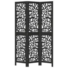 vidaXL Room Divider 3 Panels Black Solid Wood Paulownia 4