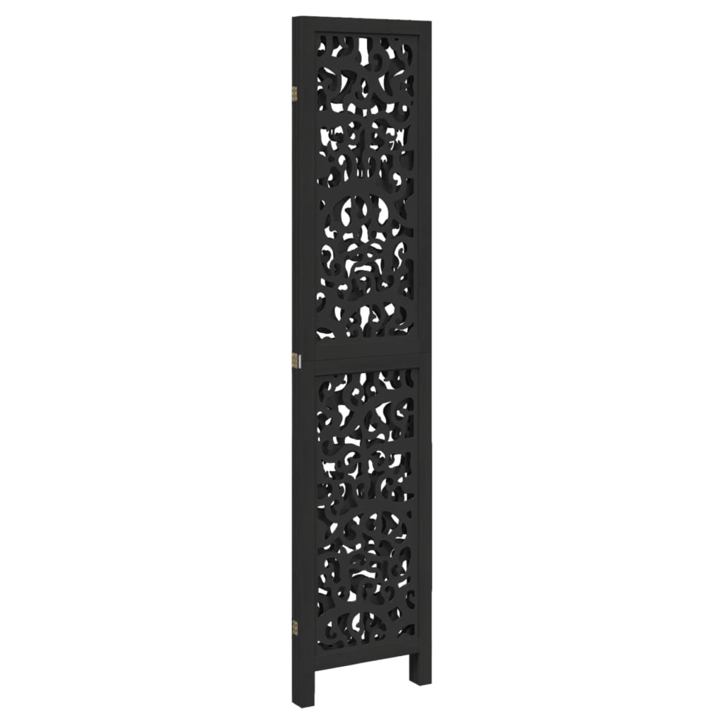 vidaXL Room Divider 3 Panels Black Solid Wood Paulownia 5