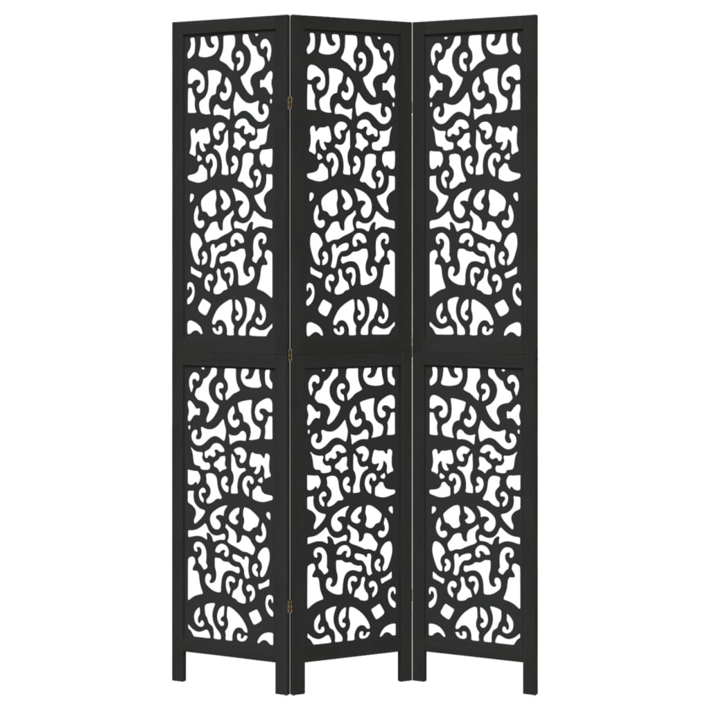 vidaXL Room Divider 3 Panels Black Solid Wood Paulownia 4