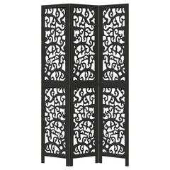 vidaXL Room Divider 3 Panels Black Solid Wood Paulownia 4