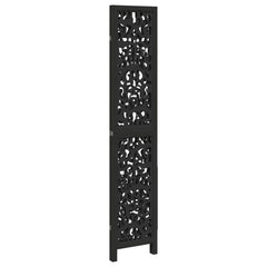 vidaXL Room Divider 3 Panels Black Solid Wood Paulownia 5