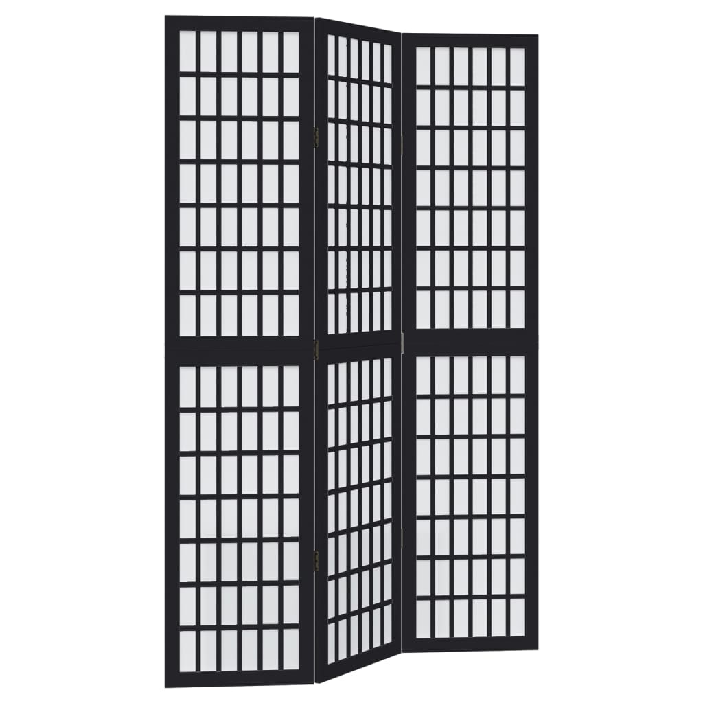 vidaXL Room Divider 3 Panels Black Solid Wood Paulownia 2