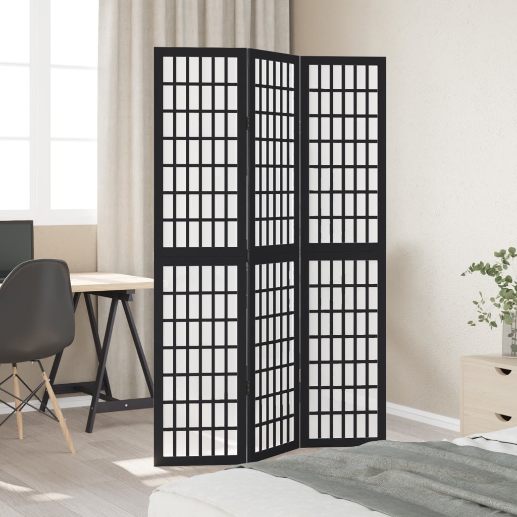 vidaXL Room Divider 3 Panels Black Solid Wood Paulownia 3
