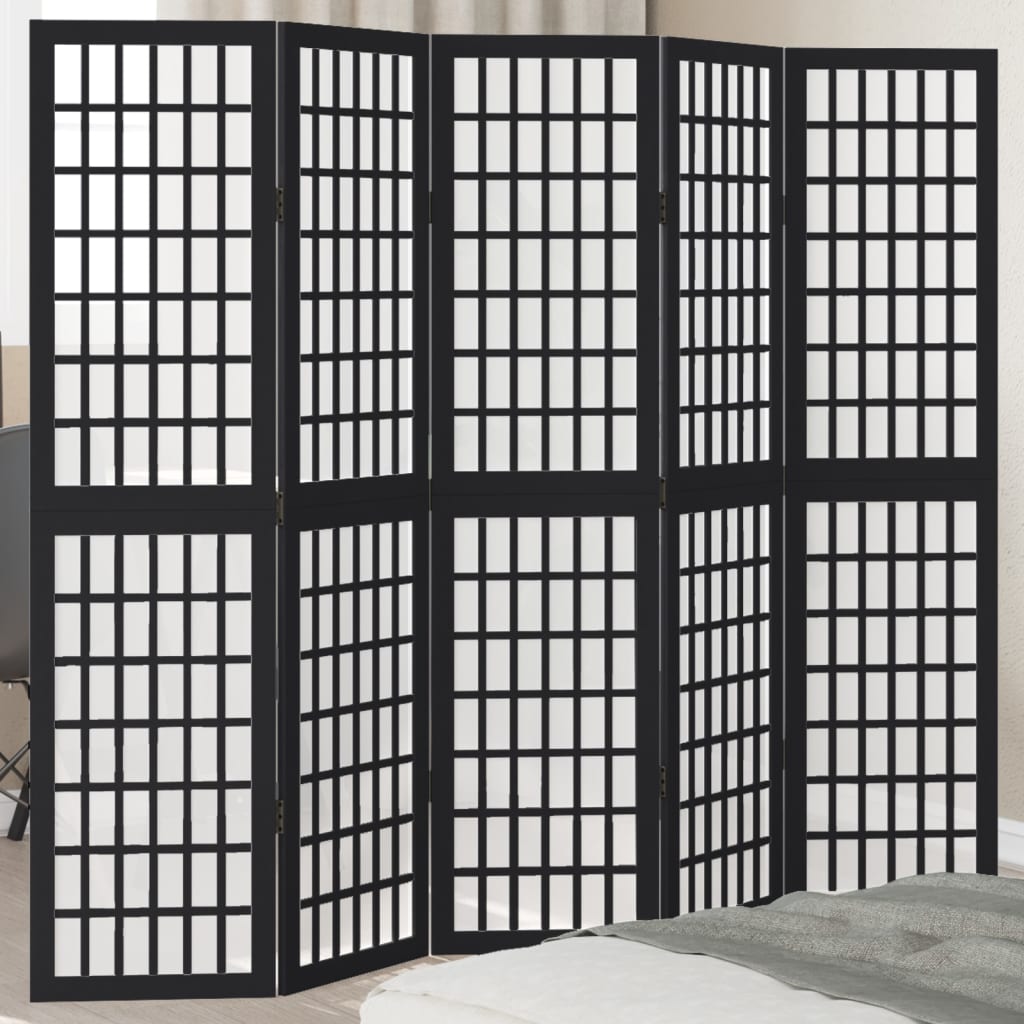 vidaXL Room Divider Panels Black Solid Wood Paulownia