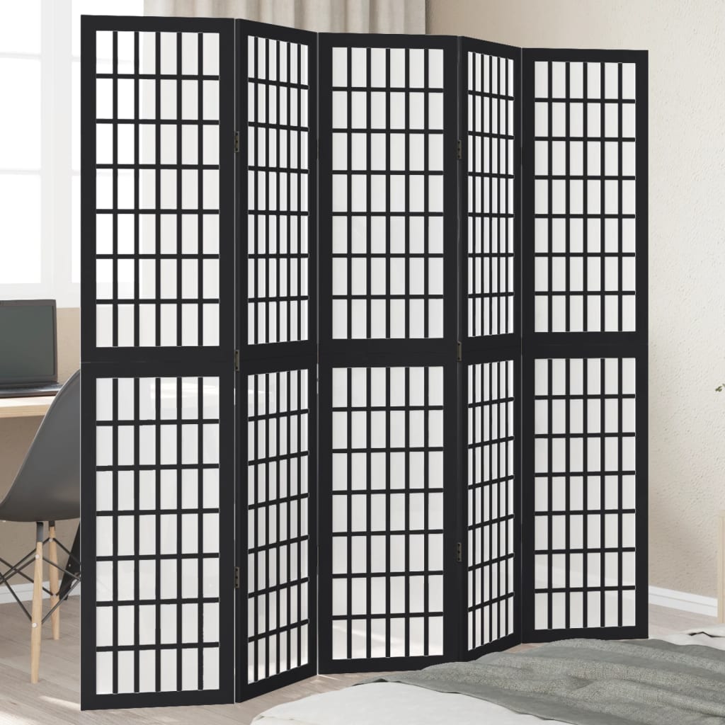 vidaXL Room Divider Panels Black Solid Wood Paulownia