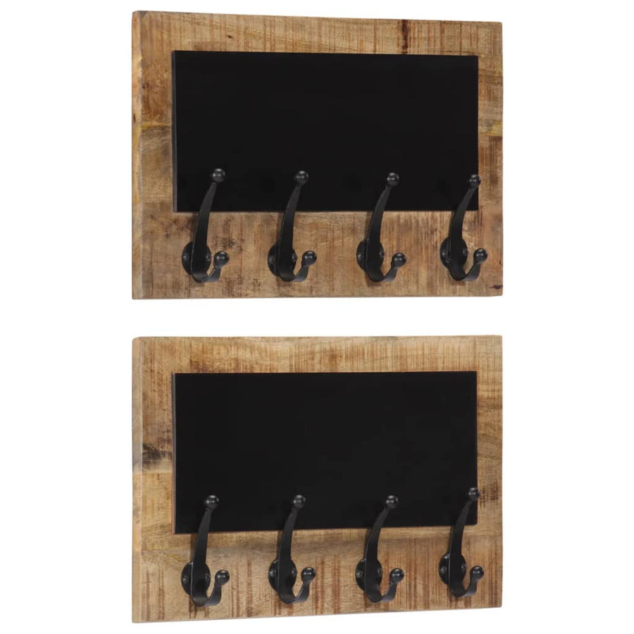 vidaXL Wall-mounted Coat Racks with 4 Hooks 2 pcs Solid Wood Mango 1