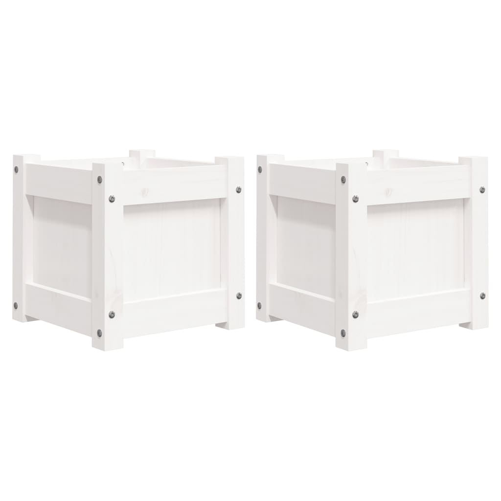 vidaXL Garden Planters 2 pcs White Solid Wood Pine 2