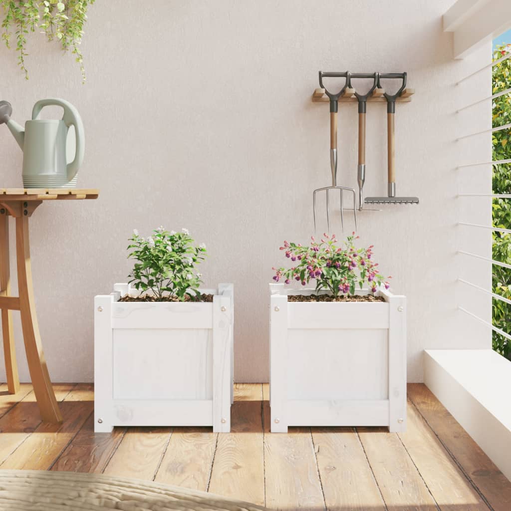 vidaXL Garden Planters 2 pcs White Solid Wood Pine 3
