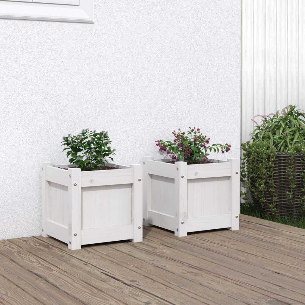 vidaXL Garden Planters 2 pcs White Solid Wood Pine 1