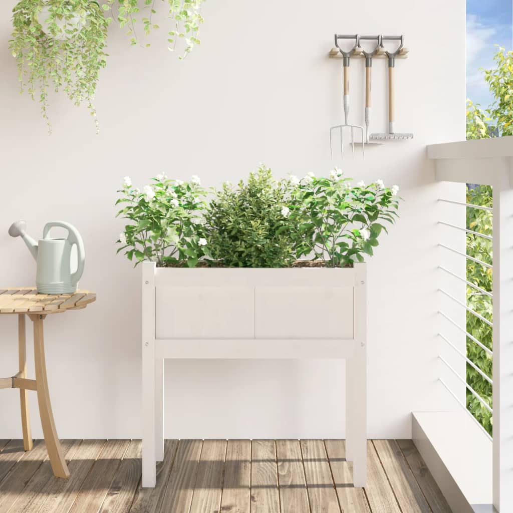 vidaXL Garden Planter with Legs White 70x31x70 cm Solid Wood Pine 3