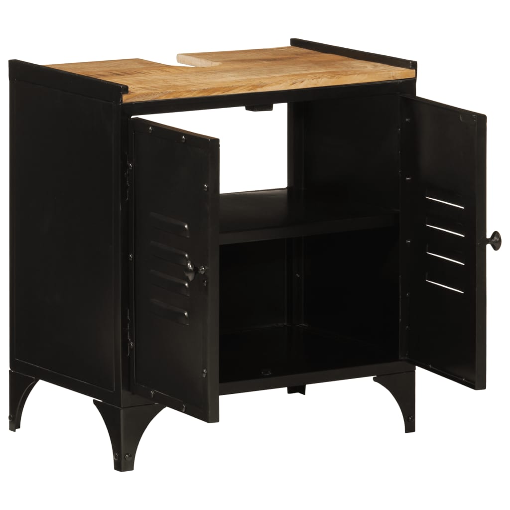 vidaXL Bathroom Sink Cabinet 55x35x60 cm Iron and Solid Wood Mango 2