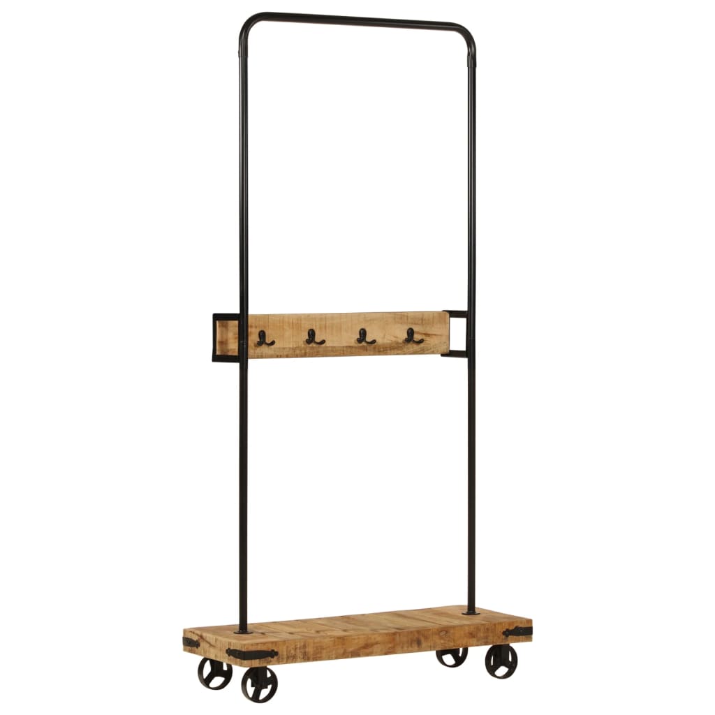 vidaXL Clothes Rack with Wheels 90x35x190 cm Solid Wood Mango and Iron 1