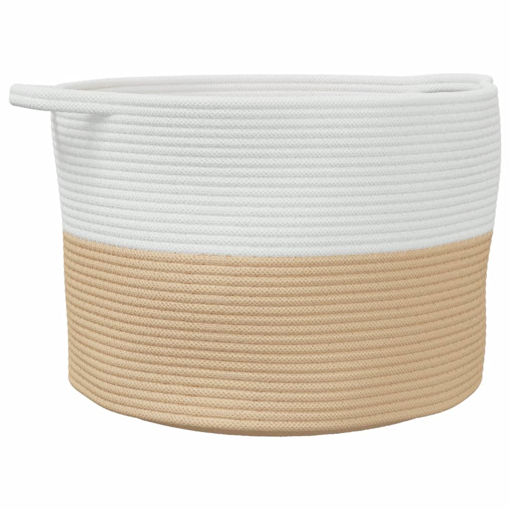 vidaXL Laundry Basket Beige and White Ø55x36 cm Cotton 2