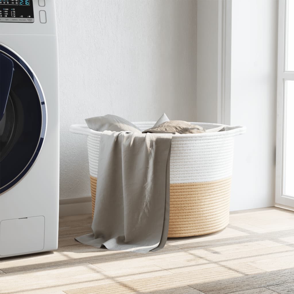vidaXL Laundry Basket Beige and White Ø55x36 cm Cotton 3