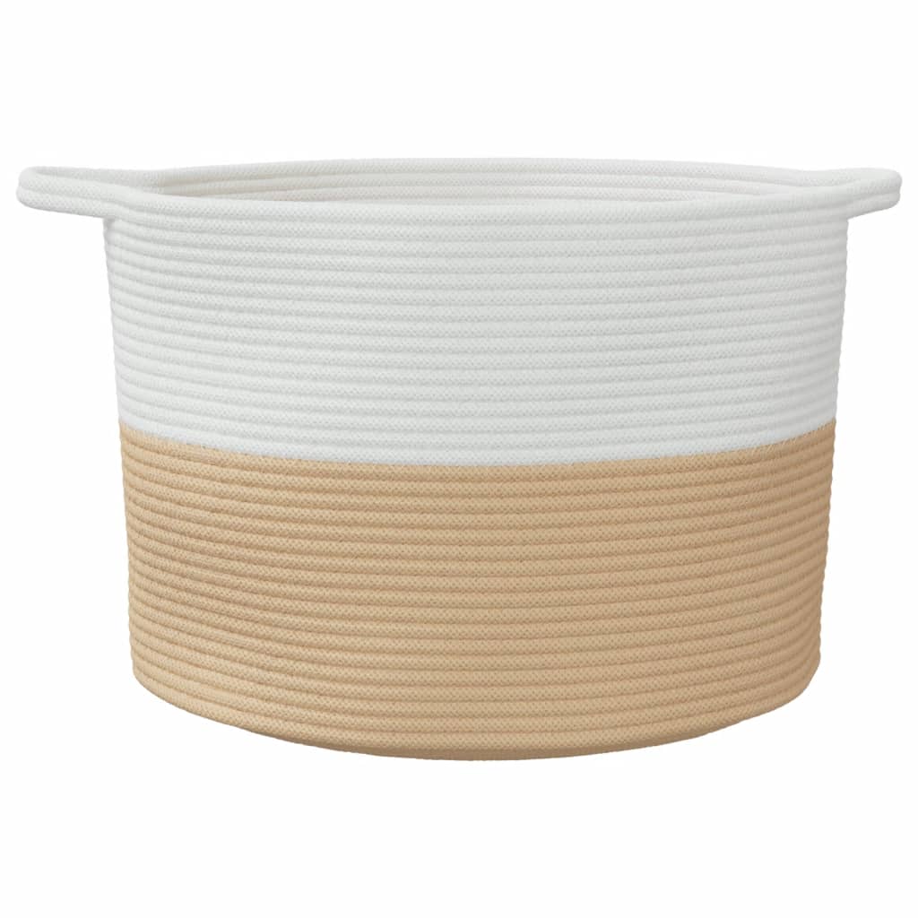 vidaXL Laundry Basket Beige and White Ø55x36 cm Cotton 4