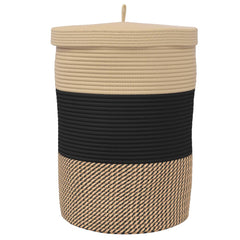 vidaXL Storage Basket with Lid Black and Beige Ø37x50 cm Cotton 5