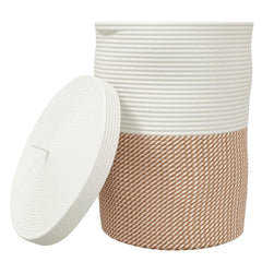 Storage Basket with Lid and Beige Ø37x50 Cotton Brown
