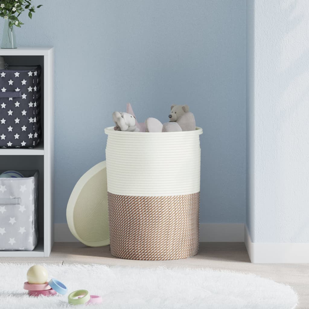 Storage Basket with Lid and Beige Ø37x50 Cotton Brown