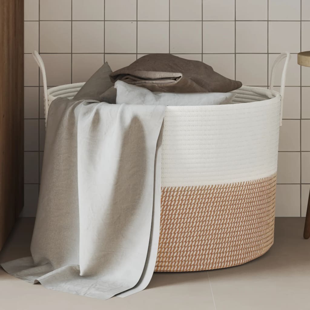 vidaXL Storage Basket Brown and White Ø51x33 cm Cotton 1