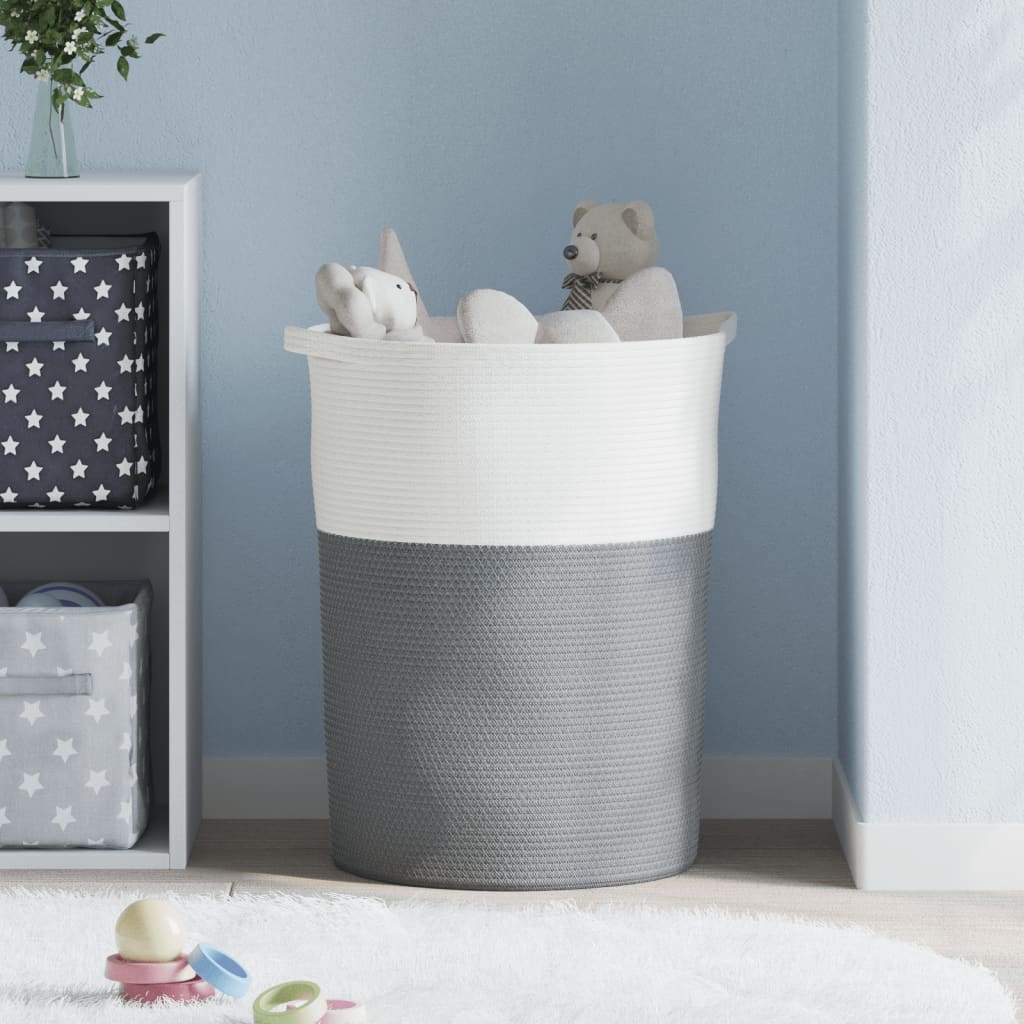 vidaXL Storage Basket Grey and White Ø49x65 cm Cotton 3