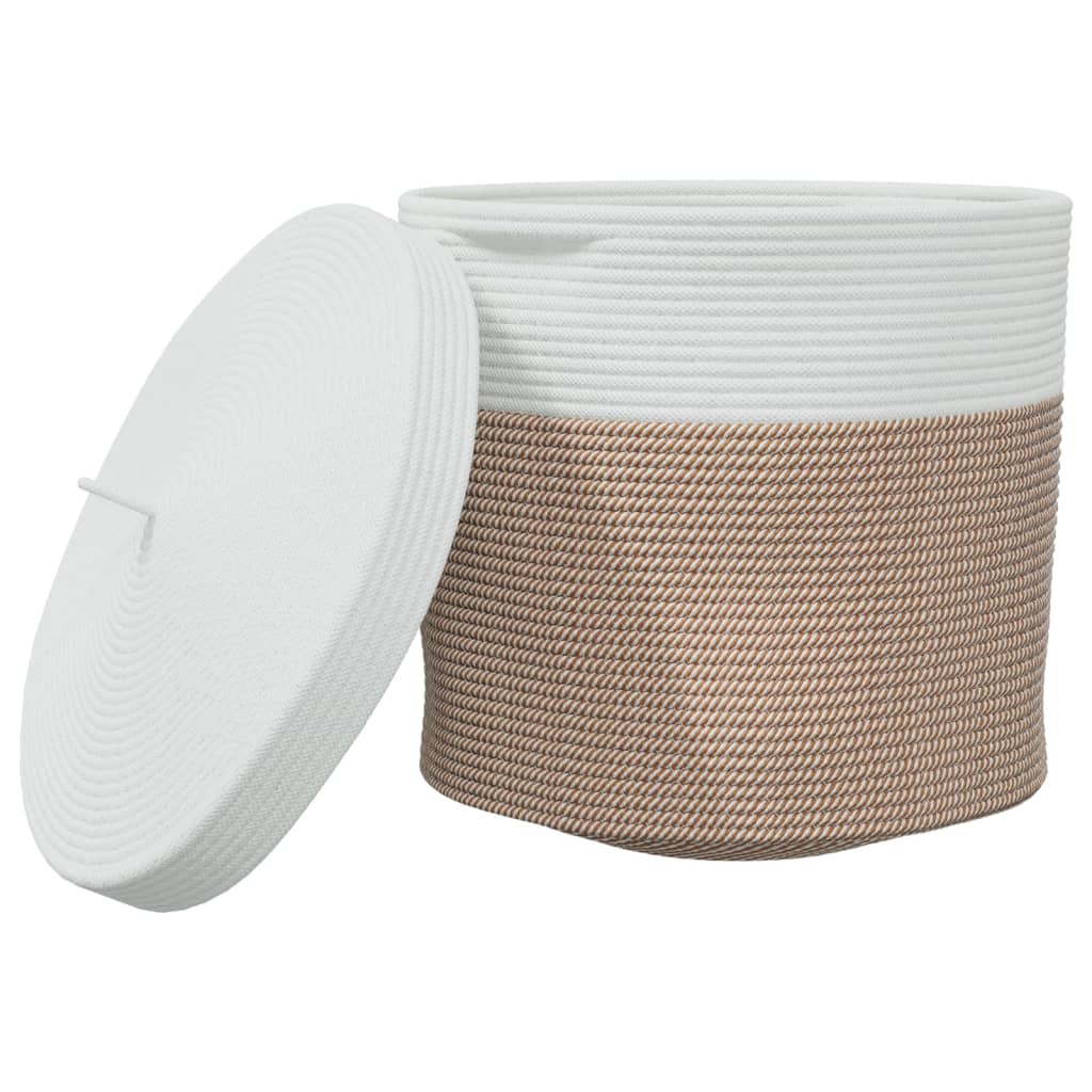 vidaXL Storage Basket with Lid Brown and White Ø40x35 cm Cotton 2