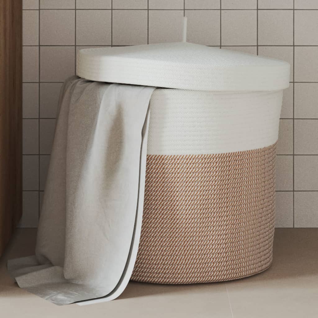 vidaXL Storage Basket with Lid Brown and White Ø40x35 cm Cotton 1