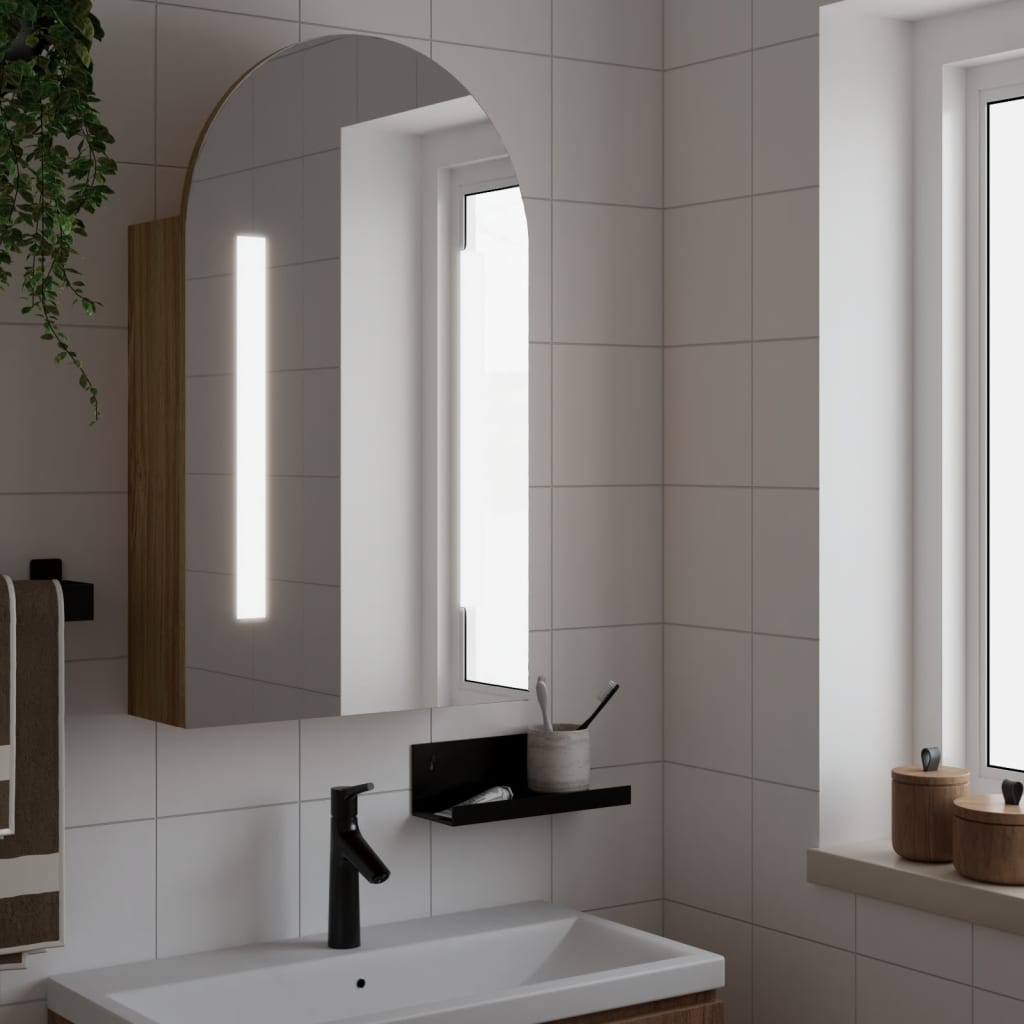 Bathroom Mirror Cabinet with LED Light Arched 42x13x70 cm Oak