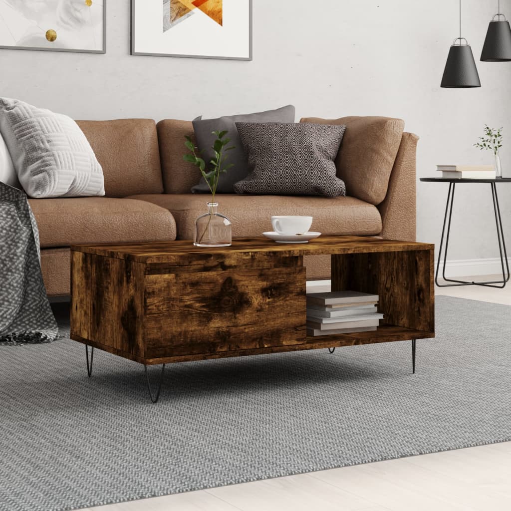 vidaXL Coffee Table Smoked Oak 90x50x36.5 cm Engineered Wood 1