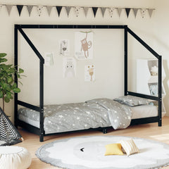 Kids Bed Frame Solid Wood Pine in Black