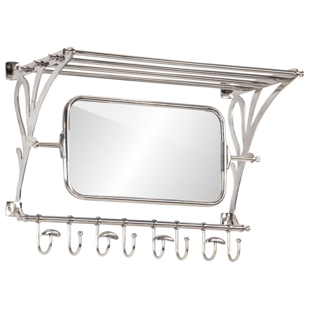 Luggage Rack with Coat Hangers & Mirror Wall Mounted Aluminium 81 cm 60 cm