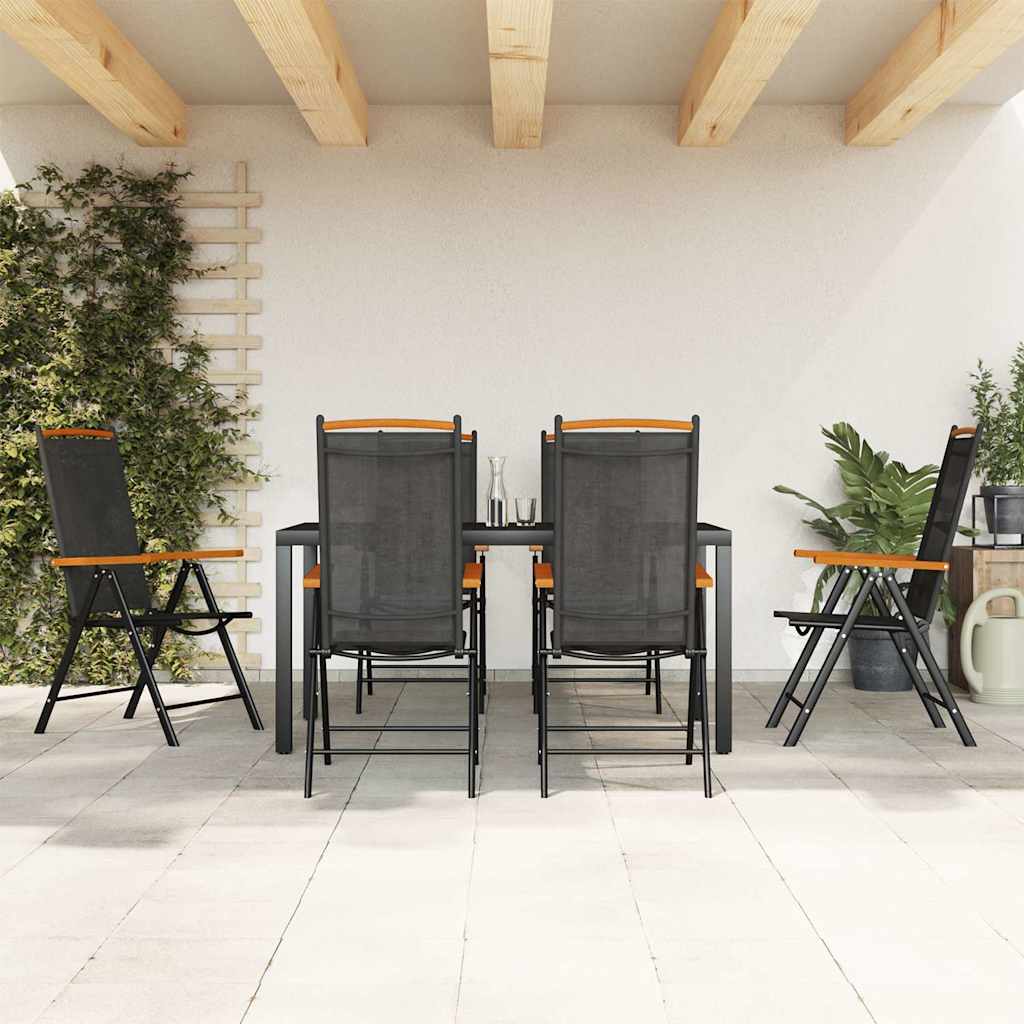 7 Piece Garden Dining Set Aluminium Black 150 cm table length