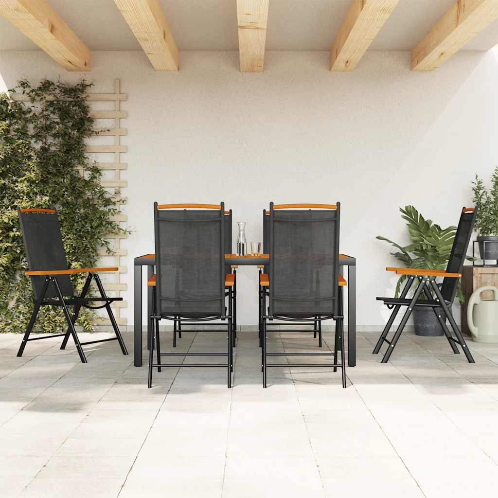 7 Piece Garden Dining Set Aluminium Black and brown 150 cm table length