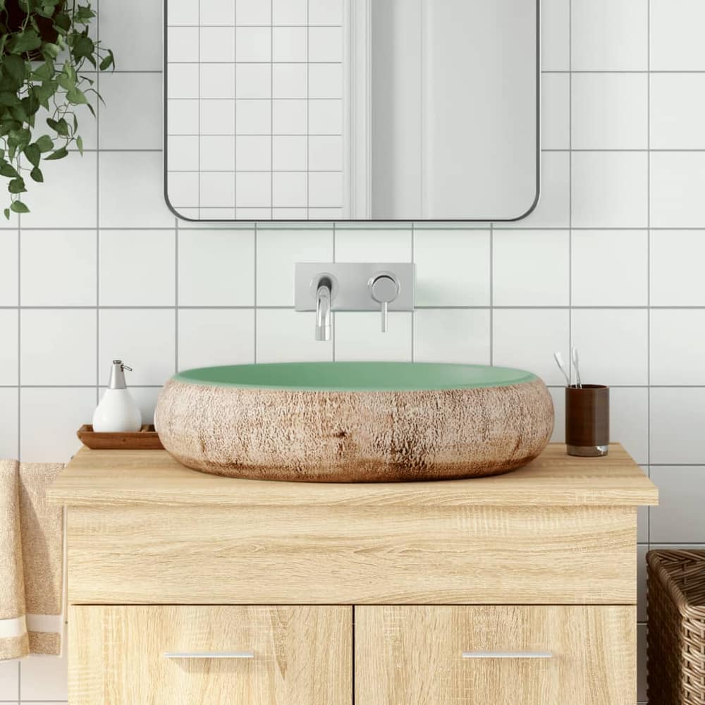 Countertop Basin Oval 59x40x15 cm Ceramic Green and brown