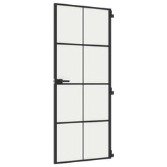 Interior Door Slim Black 83x201.5 cm Tempered Glass&Aluminium 4x2 Grids Black and matt