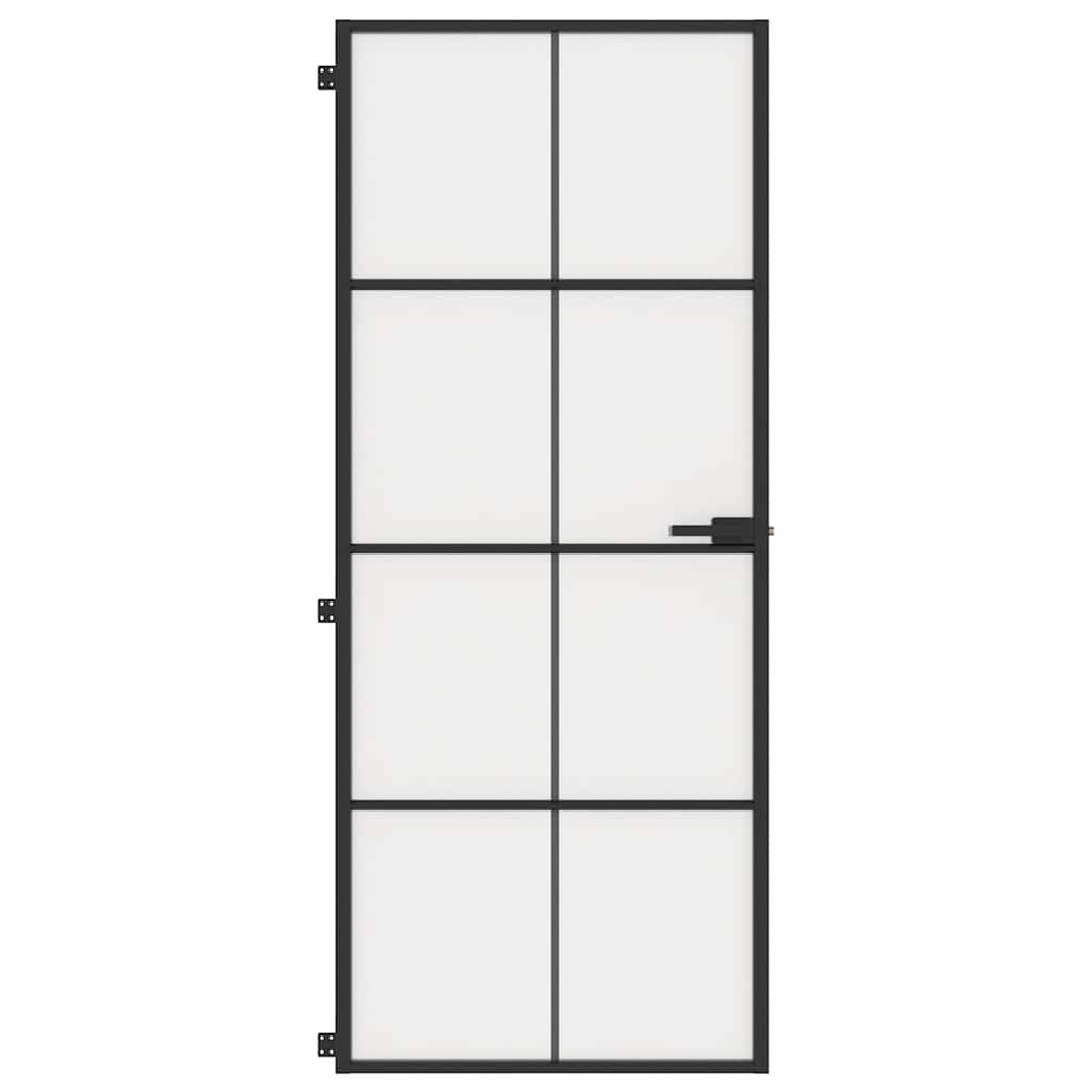 Interior Door Slim Black 83x201.5 cm Tempered Glass&Aluminium 4x2 Grids Black and matt