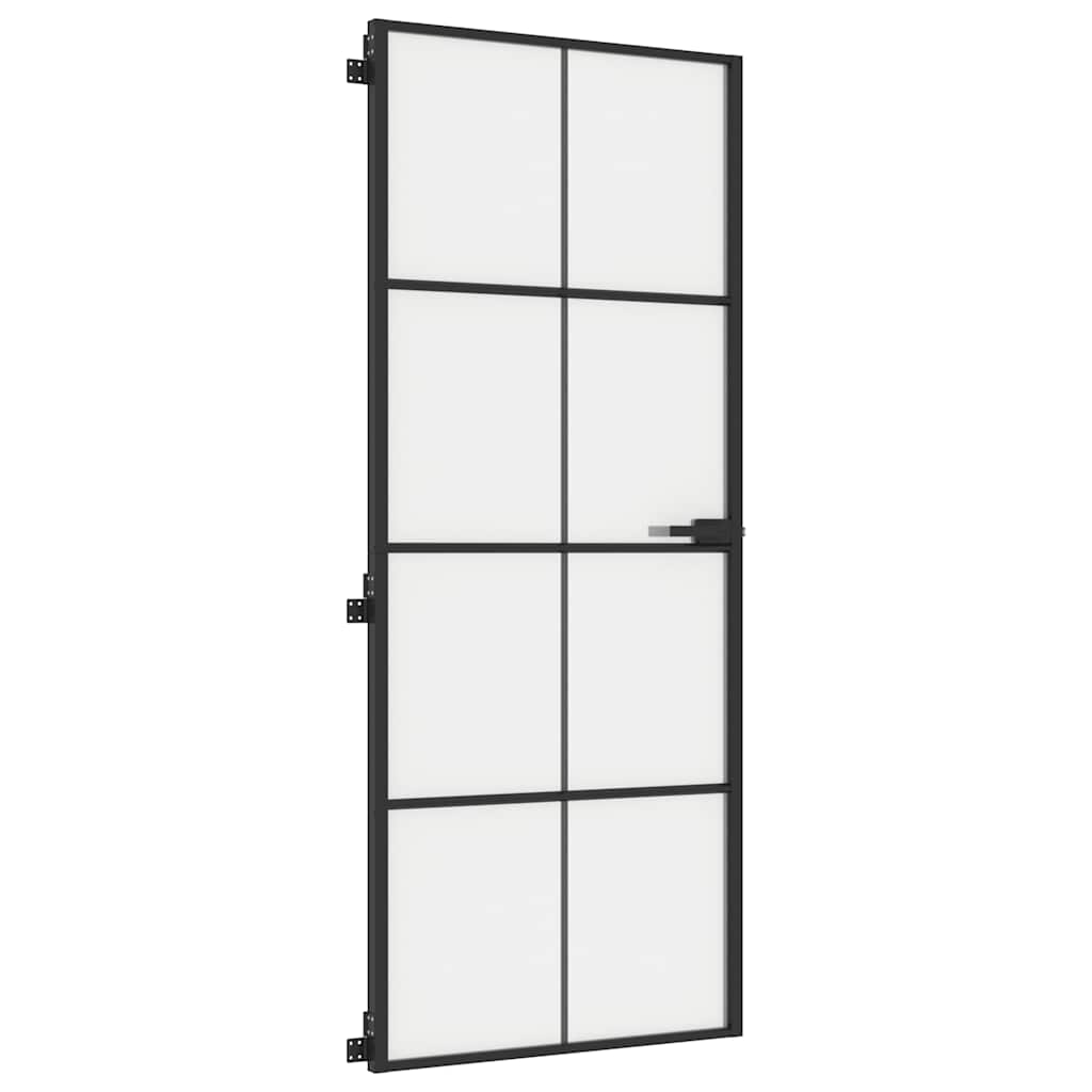 Interior Door Slim Black 83x201.5 cm Tempered Glass&Aluminium 4x2 Grids Black and matt