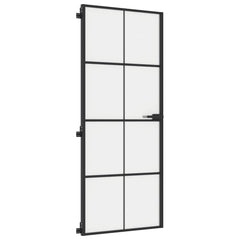 Interior Door Slim Black 83x201.5 cm Tempered Glass&Aluminium 4x2 Grids Black and matt
